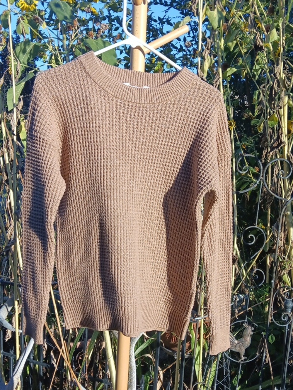Time and Tru Women's Waffle Knit Crewneck Sweater - Tan Brown